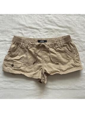 Y2K Rewash Cream Cargo Mini Shorts Drawstring Low Rise Indie Sleaze Style
